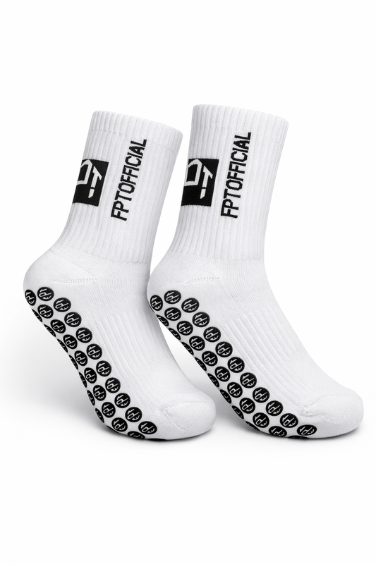 The FPT Official Kids White Pro 2.0 High Performance Grip Socks